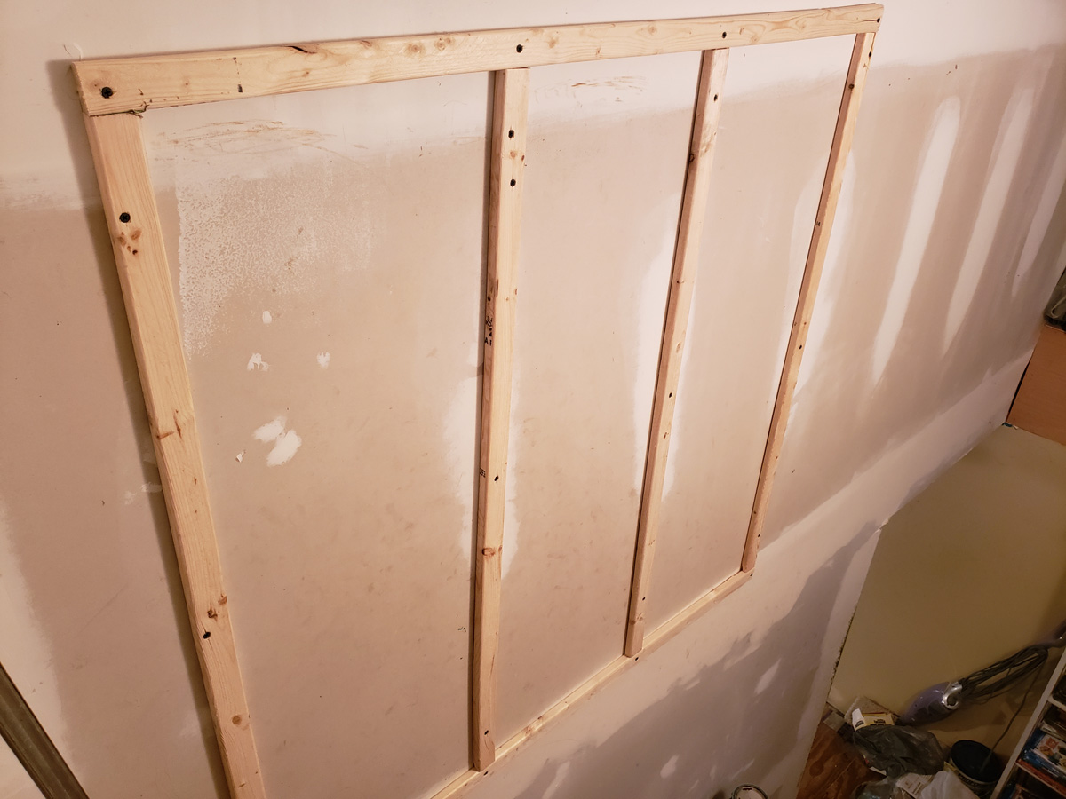 a furring strip frame for a section of pegboard