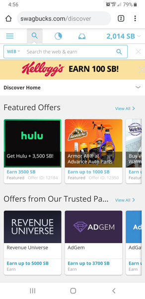 Swagbucks discover page