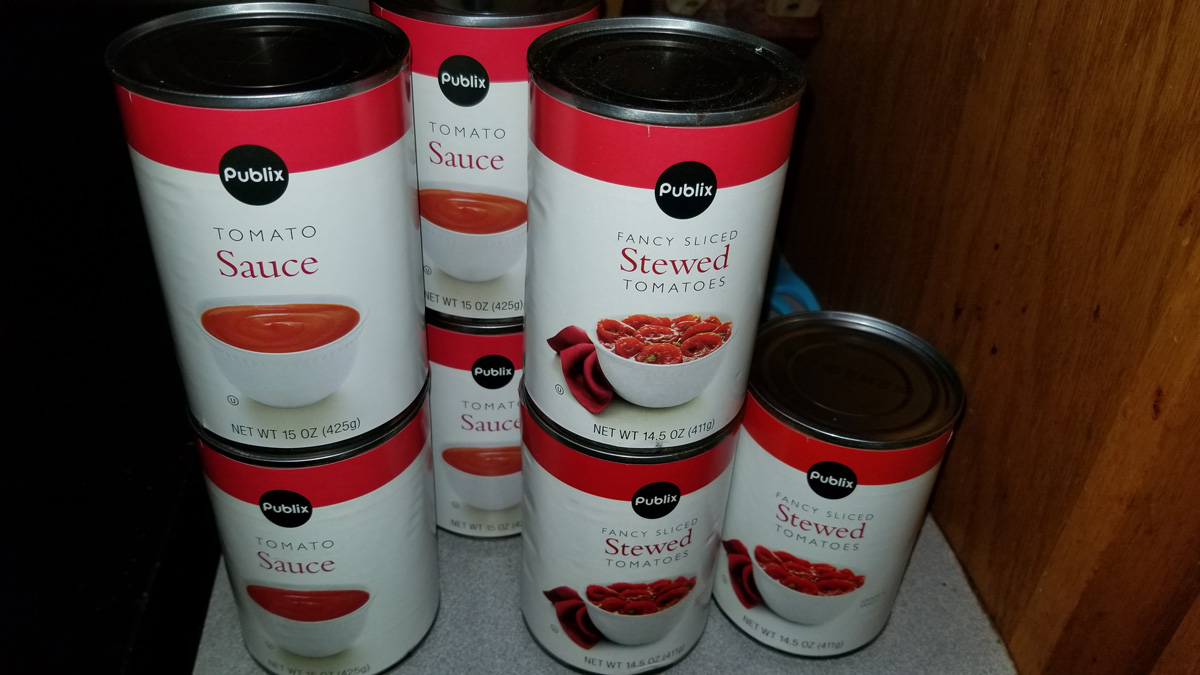 Cans of tomato products